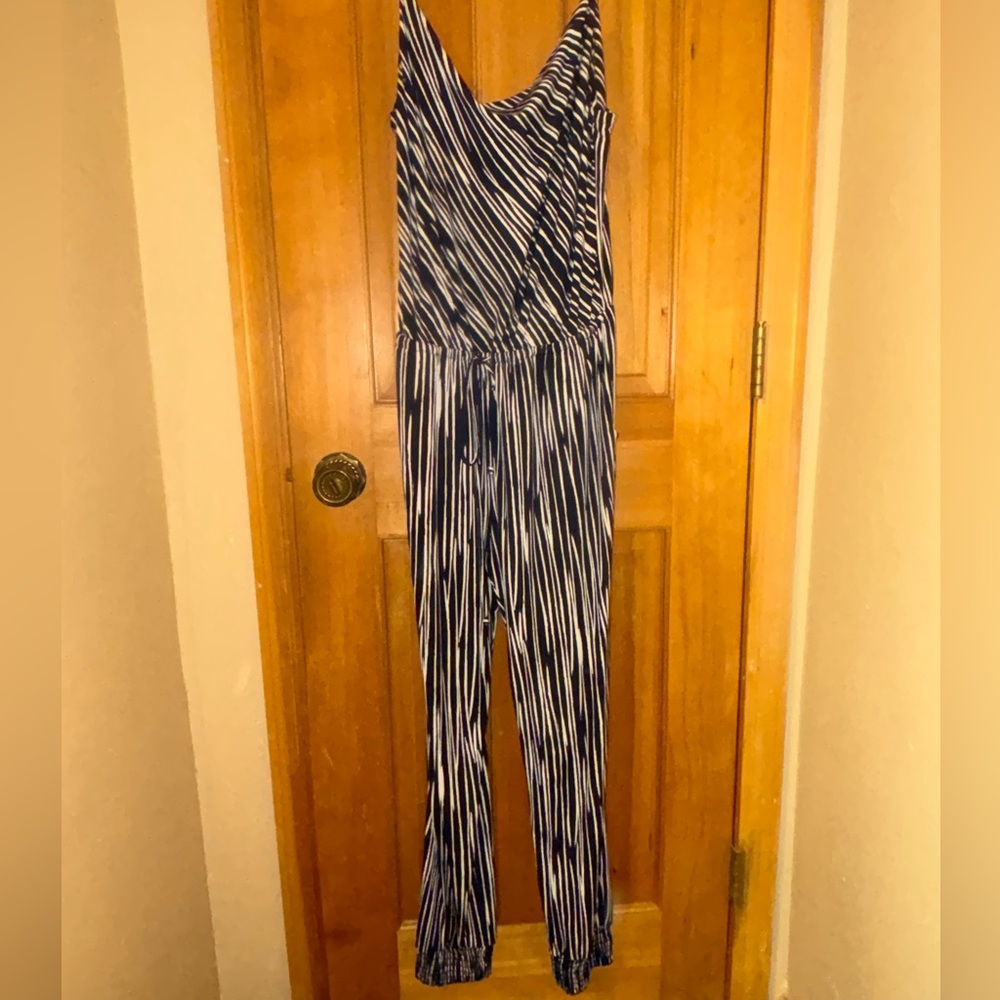 Veronica M cropped blue and white jumpsuit